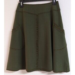 Jocomomola de Sybilla Women's Embroidered Wool Olive Green Circle Skirt 40/US 0